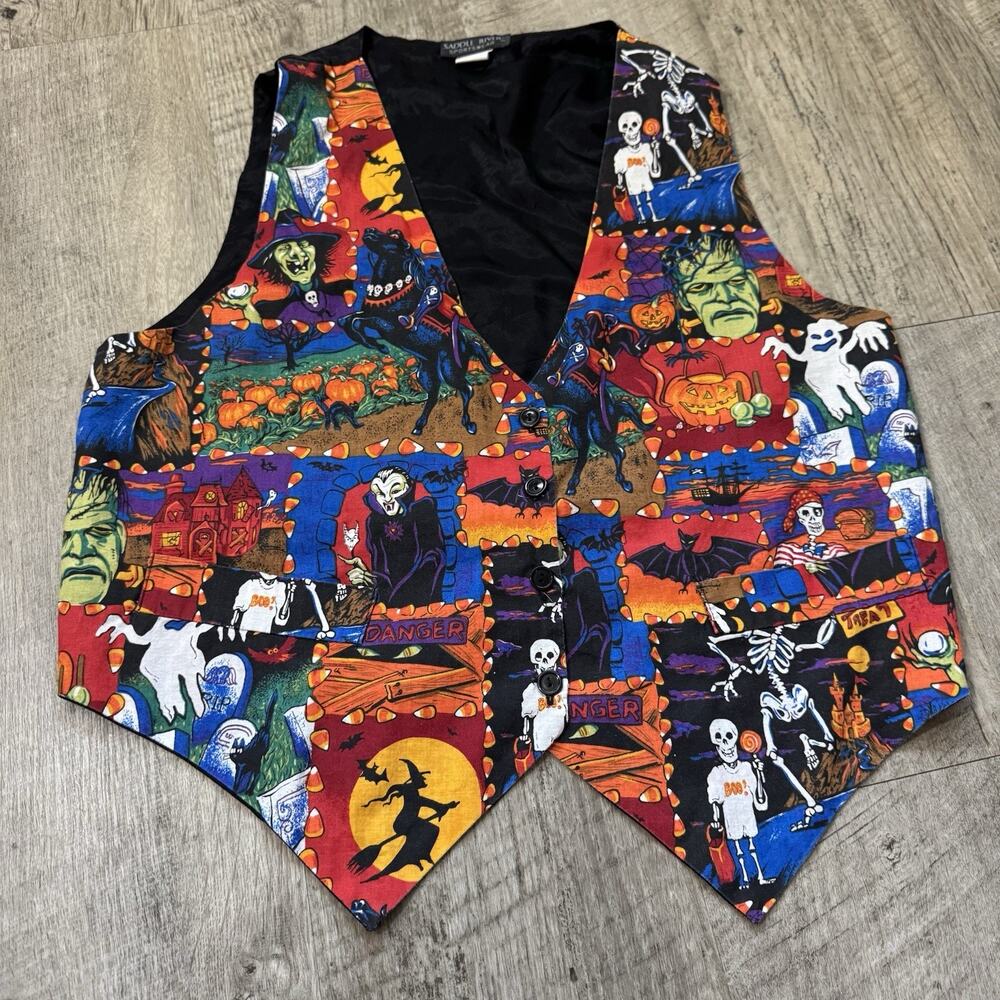 Vintage Saddle River Halloween Vest Witch Skeletons Jack-o-Lanterns Womens Large